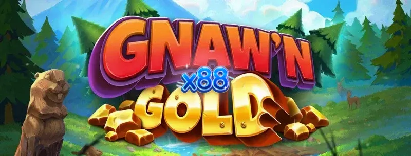Tampilan visual slot Gnaw’n Gold dengan tema hutan dan karakter berang-berang.