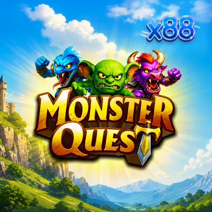 Tampilan visual slot Monster Quest dengan tema kastil abad pertengahan dan ksatria.