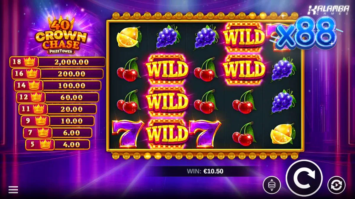 Tampilan visual slot 40 Crown Chase PrizeTower dengan tema mahkota yang mewah